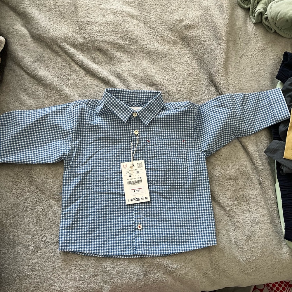 Zara Kids Blue Gingham Button Down Shirt